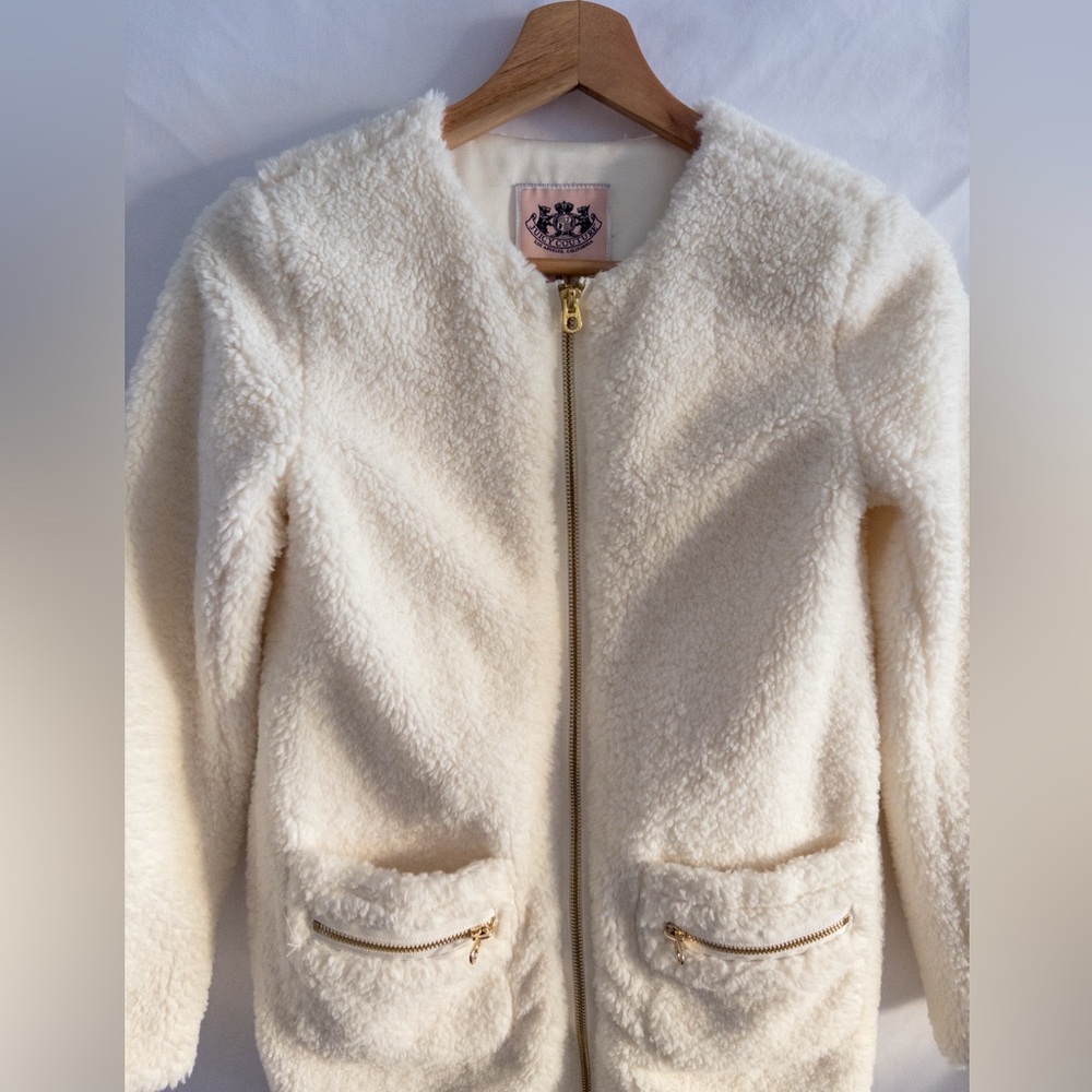 Juicy Couture Sherpa Teddy Zip Jacket Cream Gold Hardware Size 10 Small